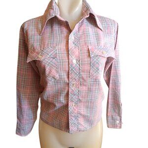 XS Vintage Womens 1970's Plaid Button-Up Shirt JC PENNEY Pink Boho Disco Retro
